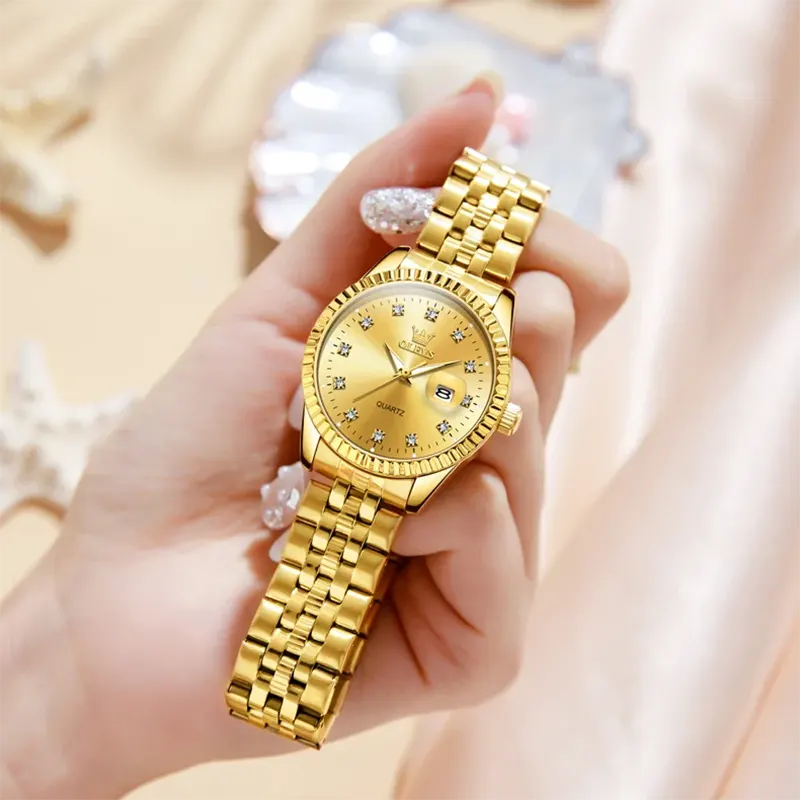 Olevs Luxury Gold Dial Gold-tone Ladies Watch | 5526